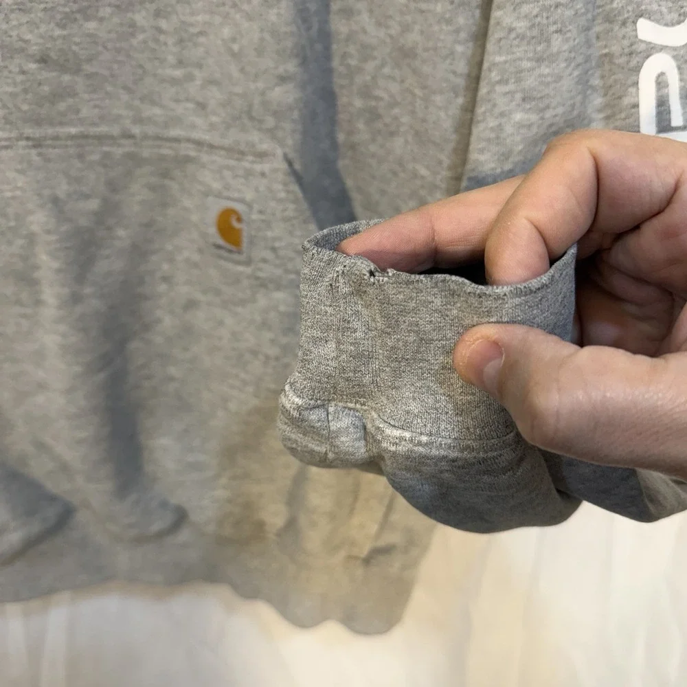 Carhartt‎ Hooded Sweat Parka Pullover Drawstring Hoodie Gray Distress M